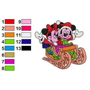 Minnie Mickey Mouse in Ski wagon Embroidery Design